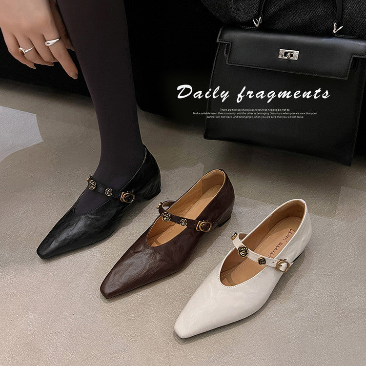 Karin Luna In Stock Spot Goods    Retro Classic Metal Camellia Irregular Heel Single Shoes