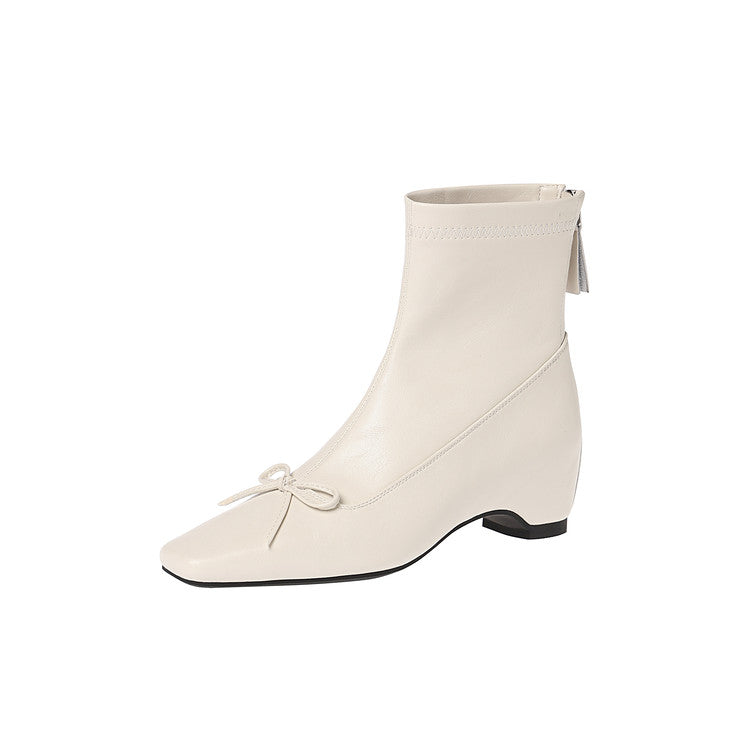 Karin Luna French Style Square Toe Bowknot Hidden Wedge Slim Boots