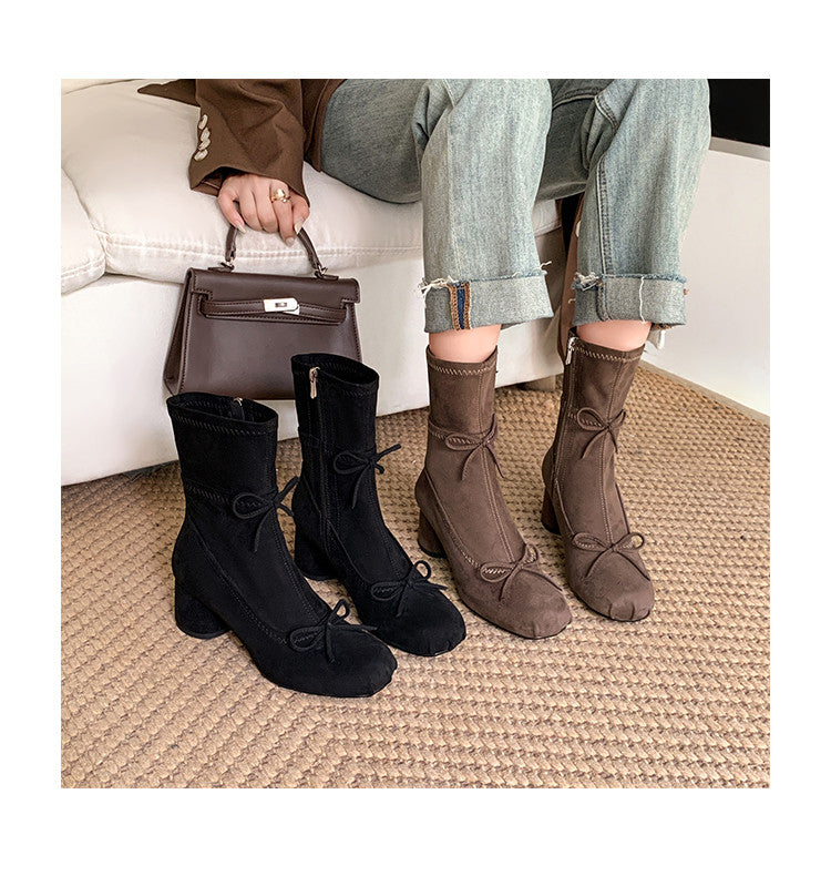 Karin Luna In Stock Spot Goods Hot-Selling Sweet Standard Bow Round-Toe Slim Short Boots