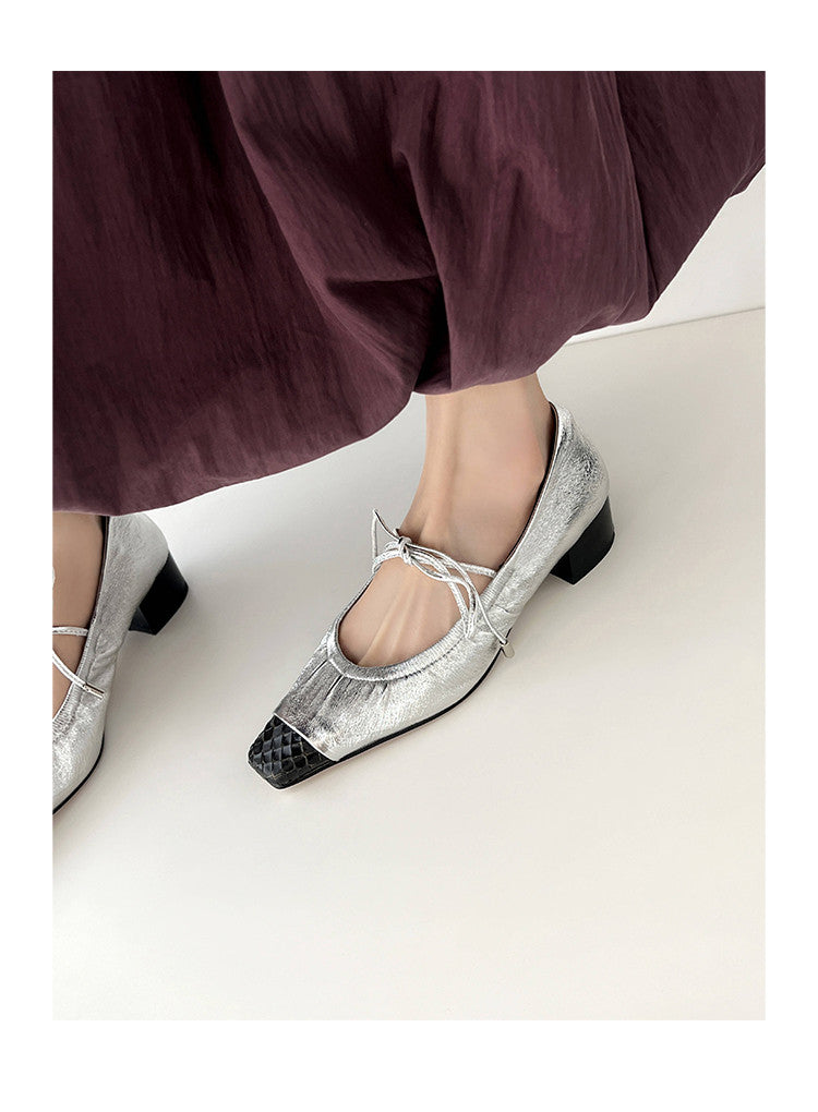 Karin Luna In Stock Spot Goods  Retro Sweet Bowknot Granny Wrinkled Single Shoes