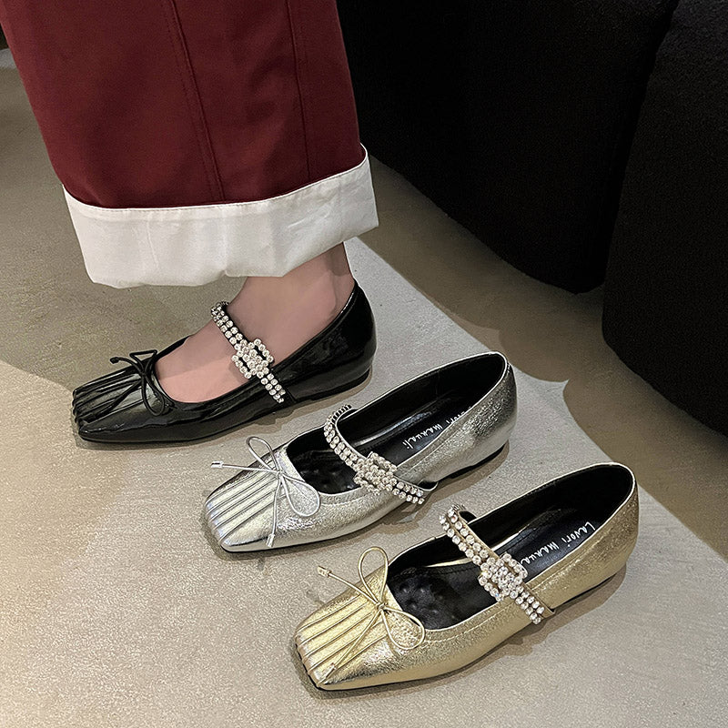 Karin Luna In Stock Spot Goods  Vintage Sweet Rhinestone One-Strap Granny Flats