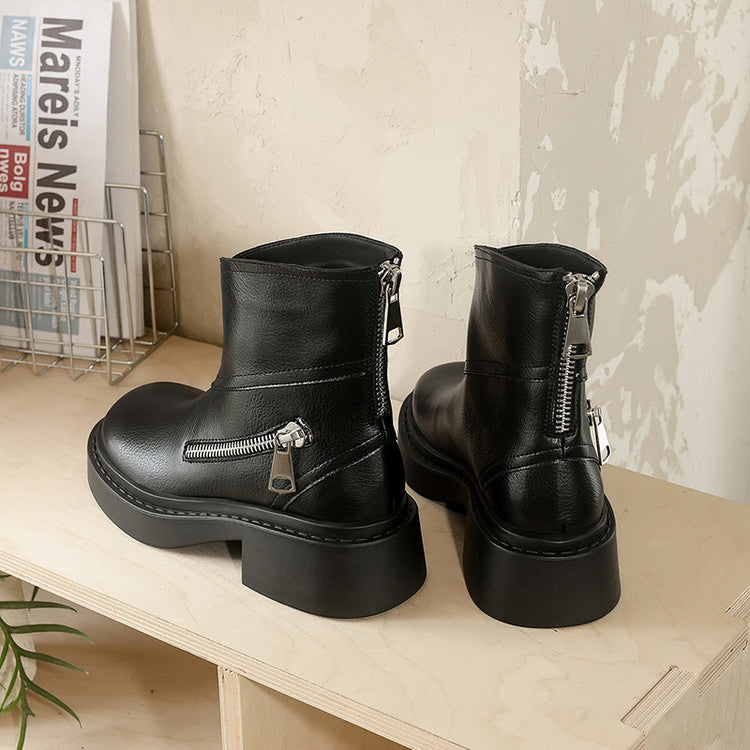 Karin Luna Niche Diagonal Zipper Basic Thick Sole Short Boots
