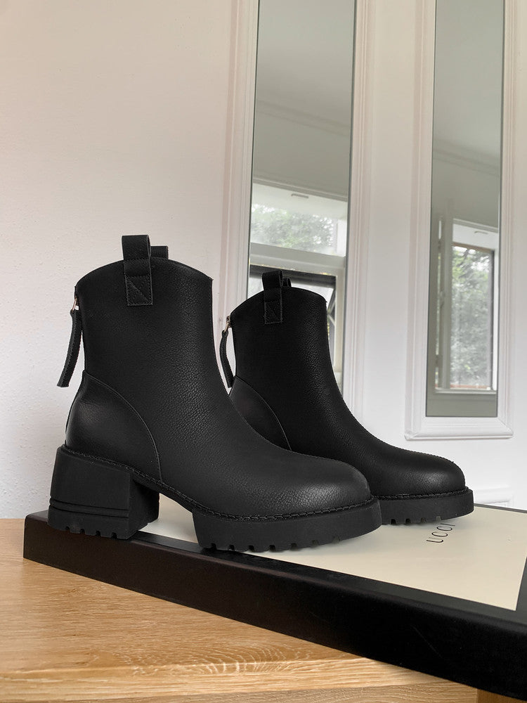 Karin Luna In Stock Versatile Round Toe Chunky Heel Ankle Boots