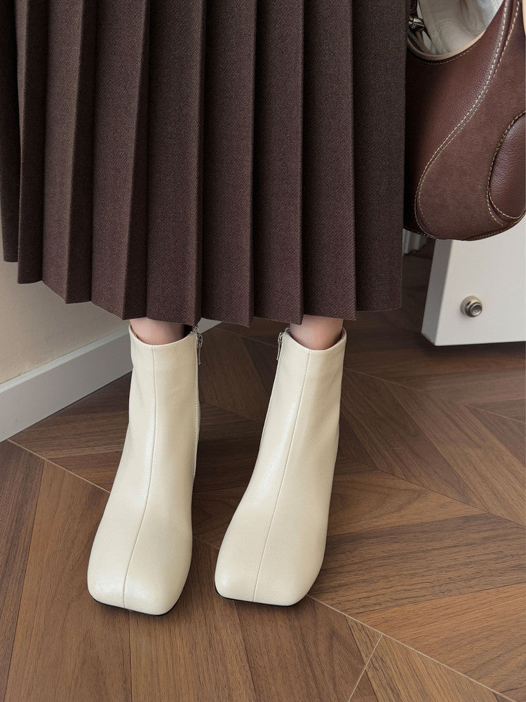 Karin Luna French Style Square Toe Chunky Heel Ankle Boots