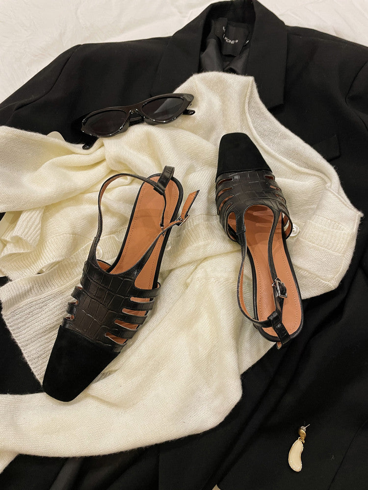 Karin Luna In Stock Spot Goods   French Retro Small Square Toe Closed-Toe Elegant Closed-Toe Sandals