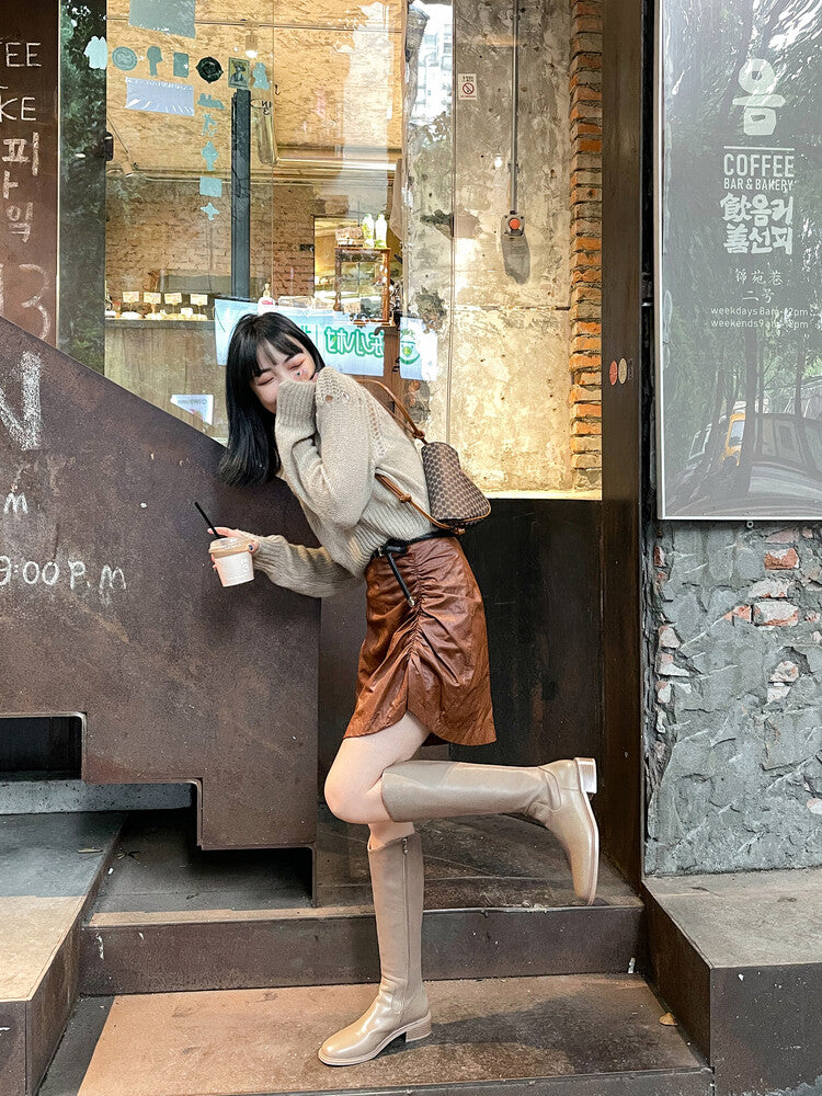 Karin Luna In Stock  Cowhide Niche Versatile Style Knight Boots