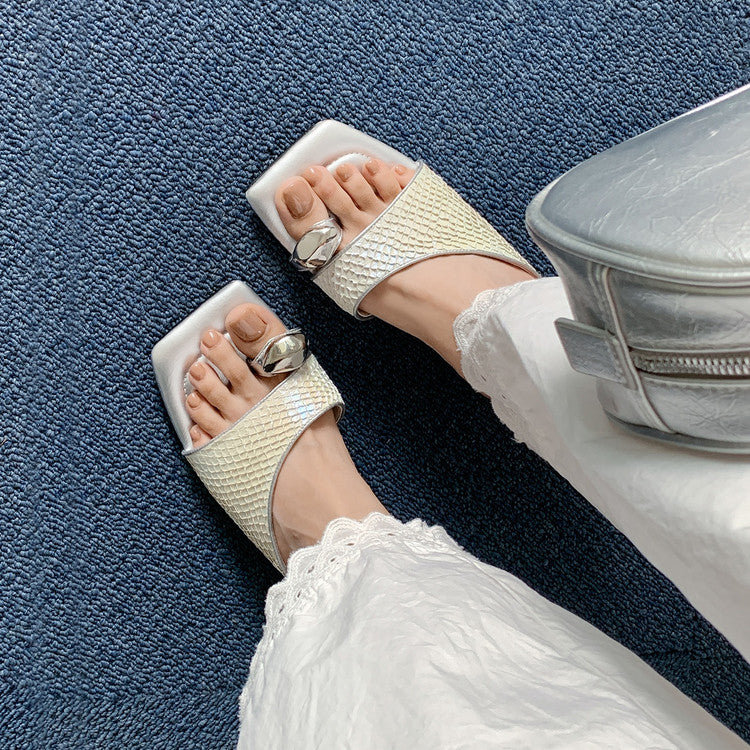 Karin Luna Fish Skin Series~Minimalist Square Toe Popular Irregular Heel Slippers