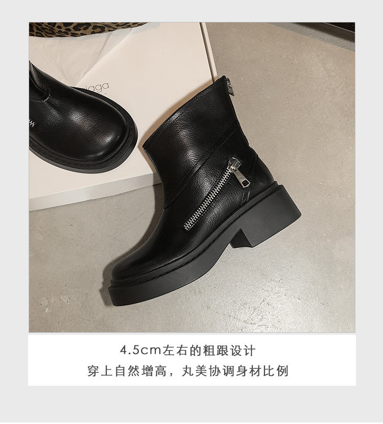 Karin Luna Niche Diagonal Zipper Basic Thick Sole Short Boots