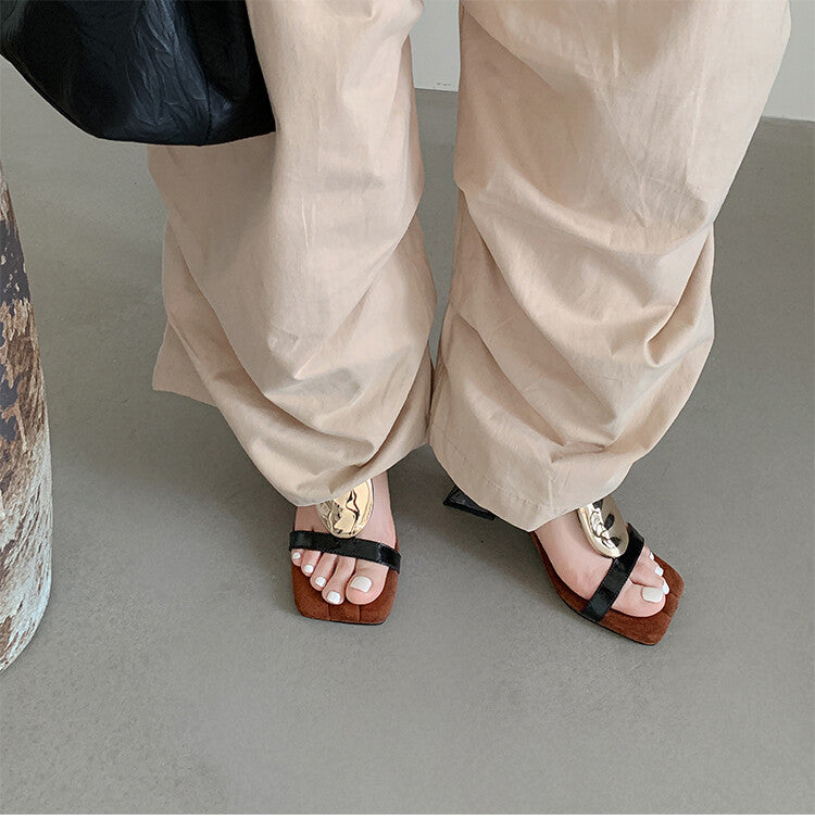 Karin Luna Hot-Selling Fasteners  Irregular Heel Open-Toe Sandals