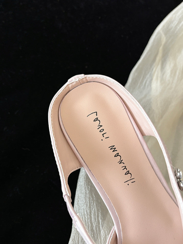 Karin Luna Elegant Pointed Toe Rhinestone Flower High Heel Mules