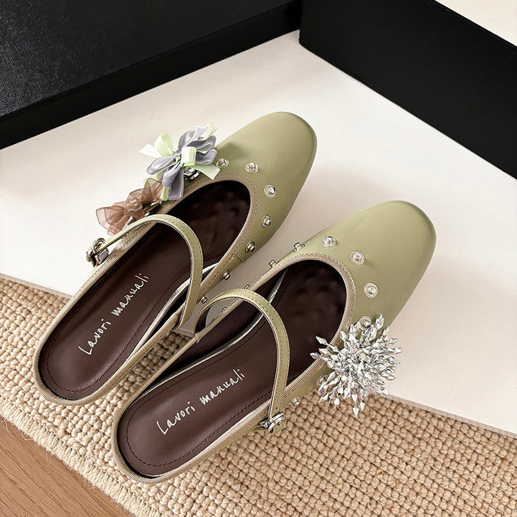Karin Luna In Stock Spot Goods  Full-grain leather inside and out  Ultra Exquisite Round Toe Hidden Heel Closed-Toe Slippers