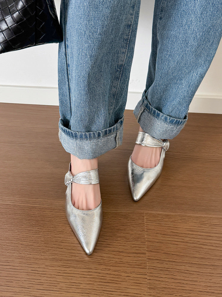 Karin Luna In Stock Spot Goods  Pointed Toe Irregular Heel Elegant Retro Strap Slippers