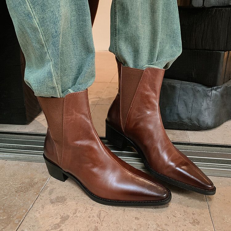 Karin Luna In Stock In stock   Classic first-layer cowhide Chelsea elastic ankle boots