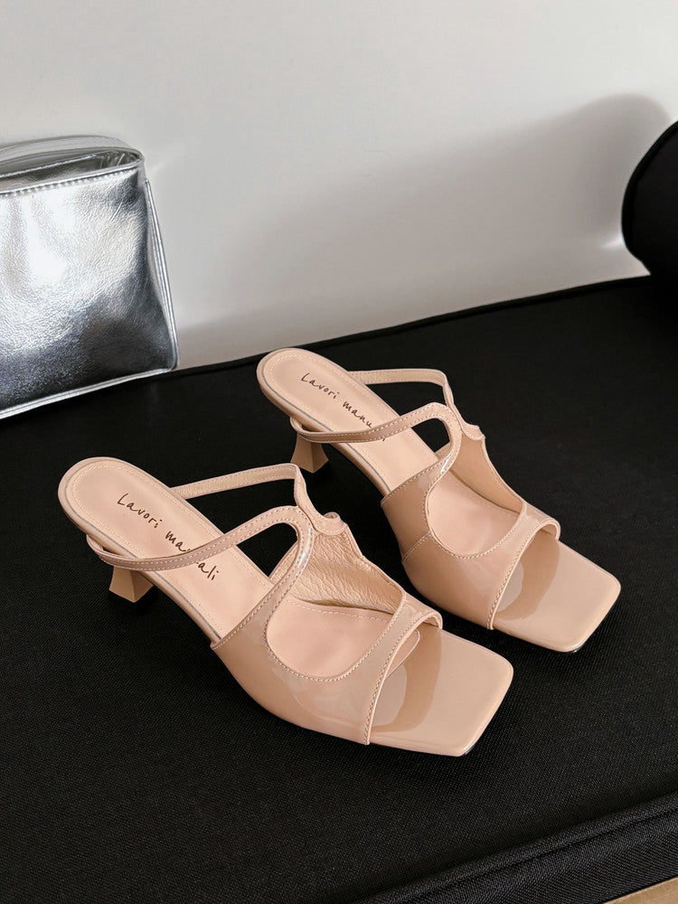 Karin Luna French Retro Square Toe Wrap Strap Open-Toe Slippers