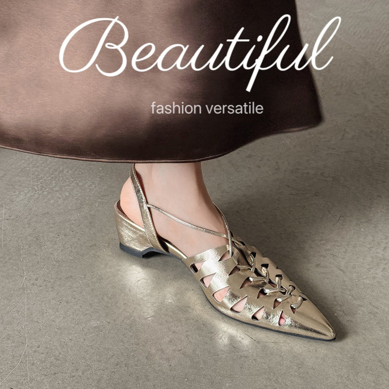 Karin Luna Braided Style ~Cross-woven Pointed Toe Closed-toe Sandals