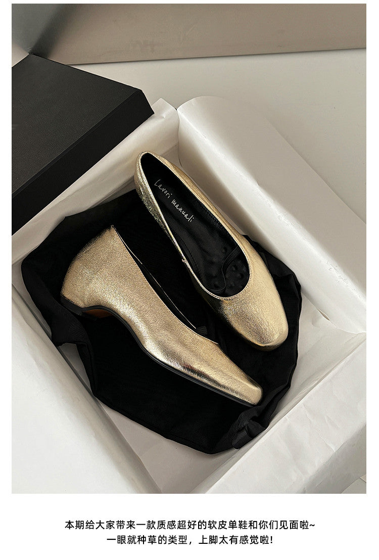 Karin Luna In Stock Spot Goods    Retro Elastic Band Chunky Heel Single Shoes
