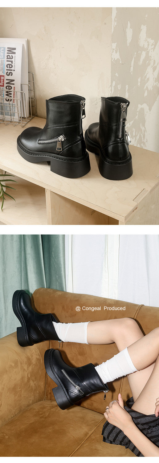 Karin Luna Niche Diagonal Zipper Basic Thick Sole Short Boots