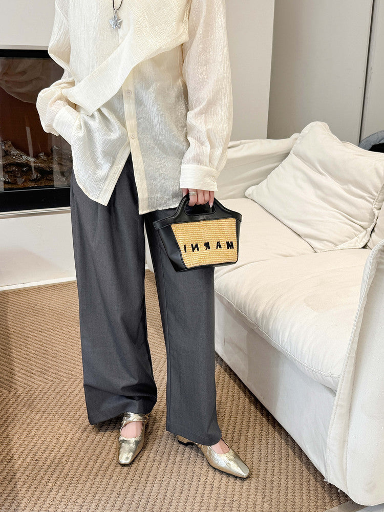 Karin Luna In Stock  Spot Goods Small Square Toe Wrinkled Chunky Heel Closed-Toe Sandals