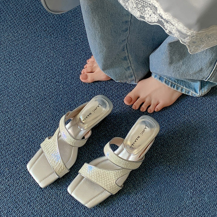Karin Luna Fish Skin Series~Minimalist Square Toe Popular Irregular Heel Slippers