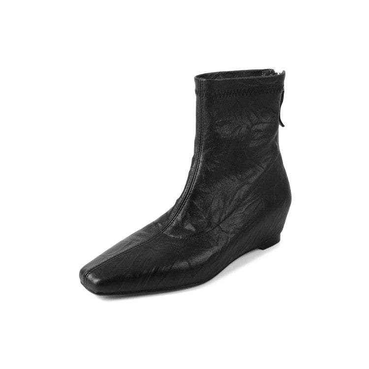 Karin Luna In Stock Spot Goods Slim Series  Hidden Wedge Small Square Toe Back Zipper Short Boots
