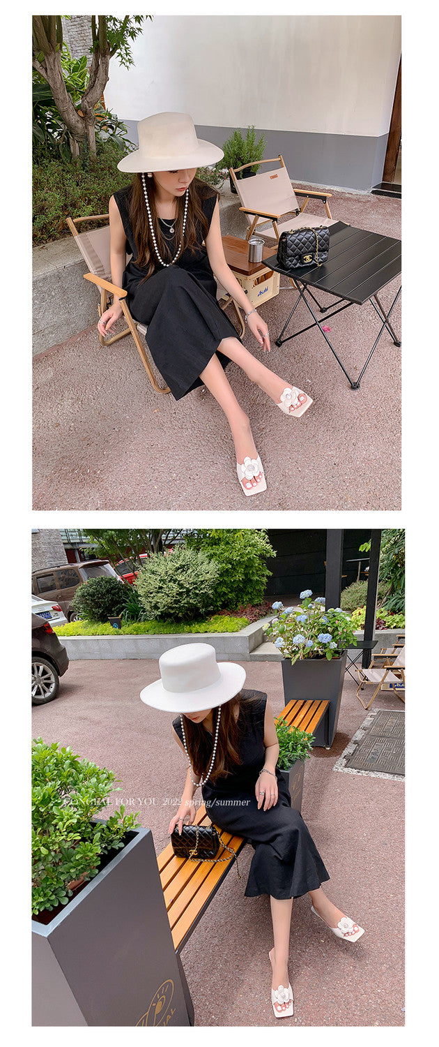 Karin Luna Flower of Wealth in the World~Says purple has a lot of charm Spot Goods Spot Goods  Three-Dimensional Camellia Elegant Sandals