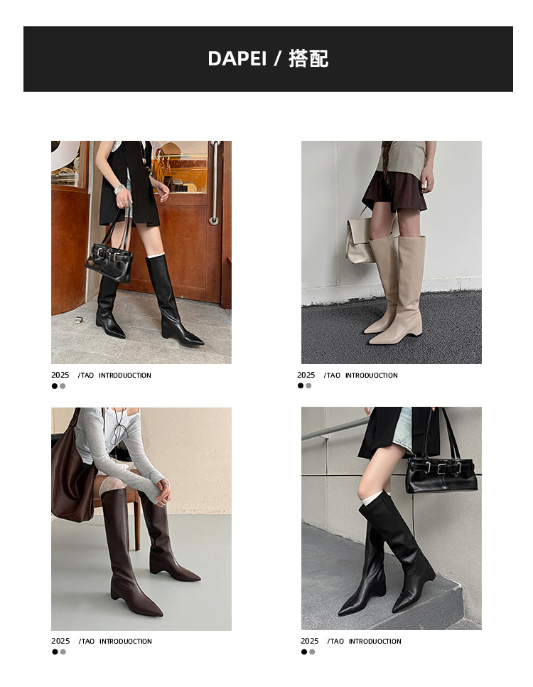 Karin Luna Hot-Selling Internal Height Increase Pointed Toe Straight-Leg Hot-Selling Long Boots