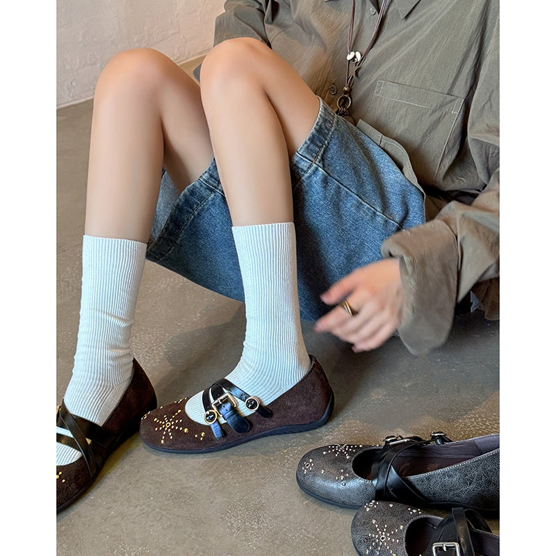 Karin Luna In Stock Spot Goods Studded Rivet Hidden Wedge Mary Jane Shoes