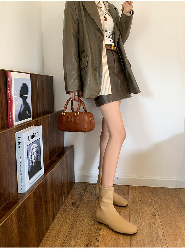 Karin Luna In Stock Spot Goods Round Toe Basic Stretch Slim Short Boots