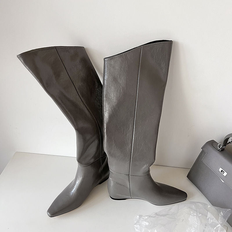 Karin Luna Elegant Style Slanted Inner Height-Increasing Long Boots