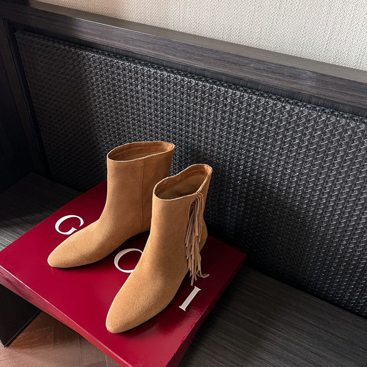 Karin Luna In Stock Spot Goods Tassel Square Toe Hidden Wedge Short Boots