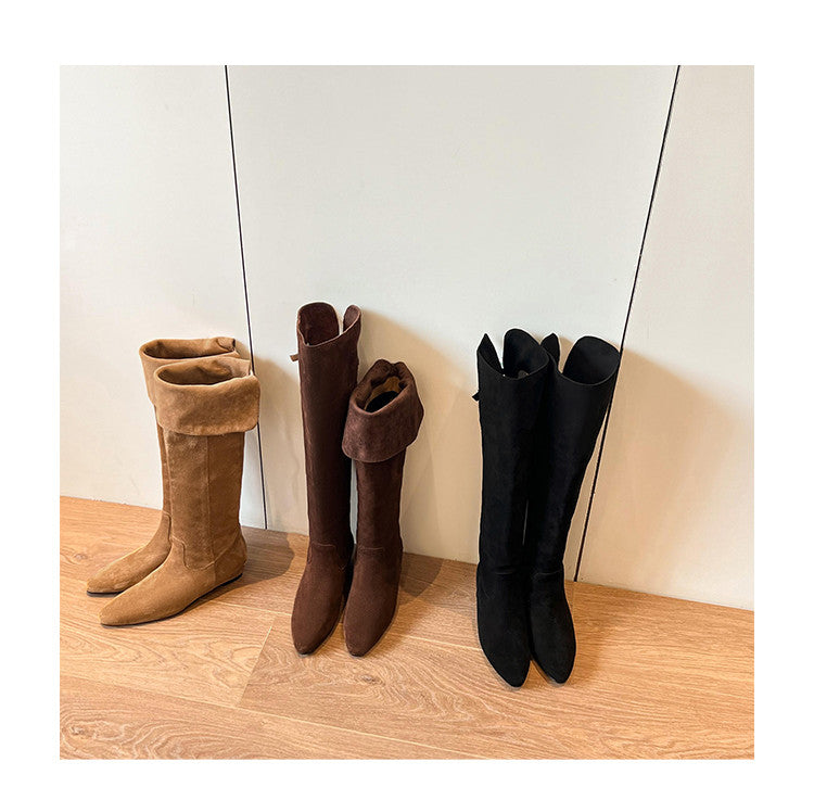 Karin Luna In Stock Spot Goods Vintage Cowhide Leather Two-Way Wear Pointed Toe Height-Increasing Long Boots