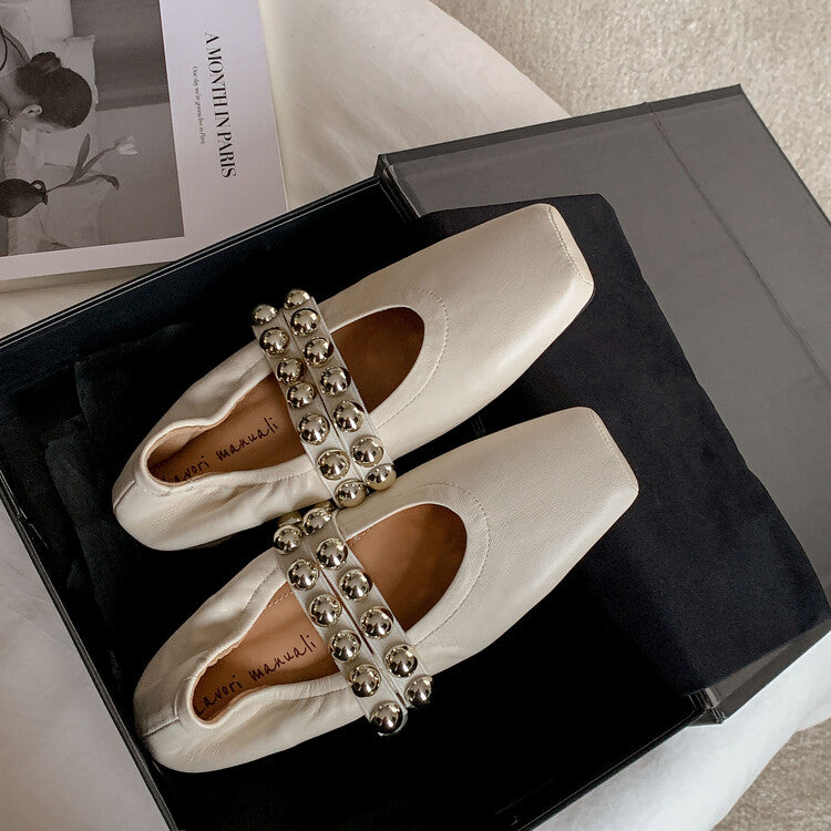 Karin Luna In Stock Spot Goods  Pig Nose Metal Strap Super Soft Granny Full Leather Mary Jane Shoes