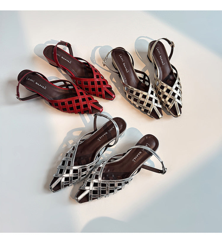Karin Luna Braided Style ~Cross-woven Pointed Toe Closed-toe Sandals
