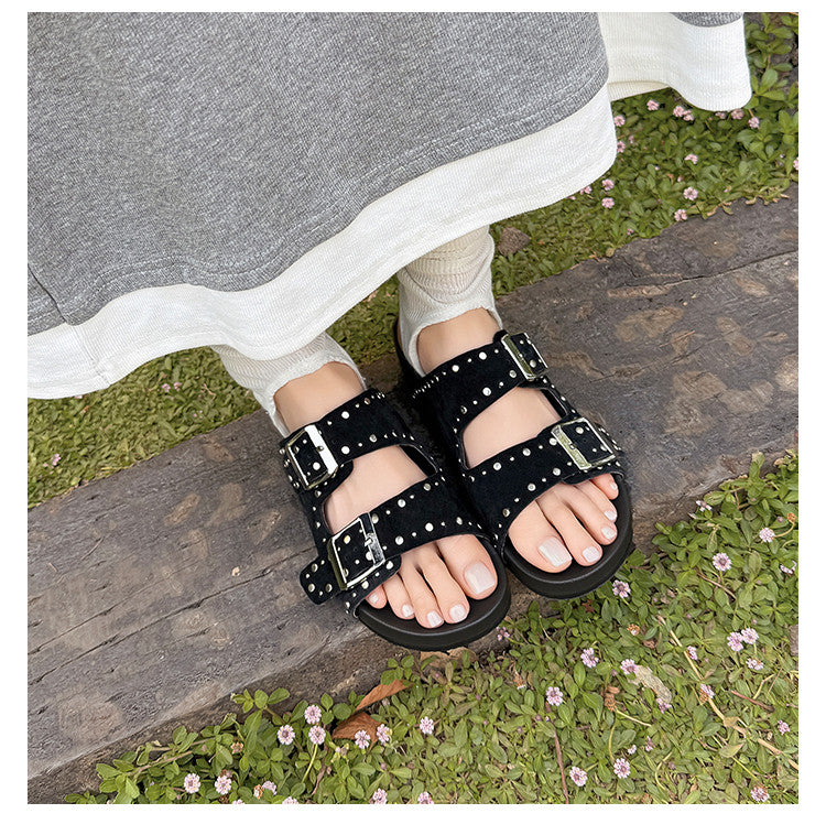 Karin Luna In Stock Spot Goods Casual Thick-Soled Belt Buckle Slippers