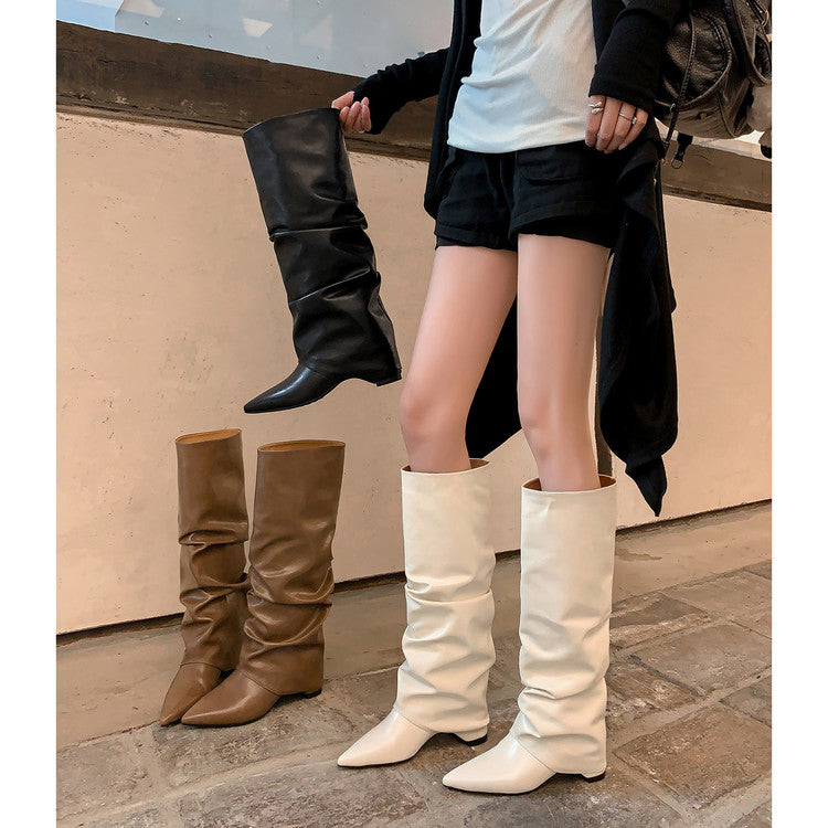 Karin Luna Elegant Style Pointed Toe Hidden Wedge Long Boots