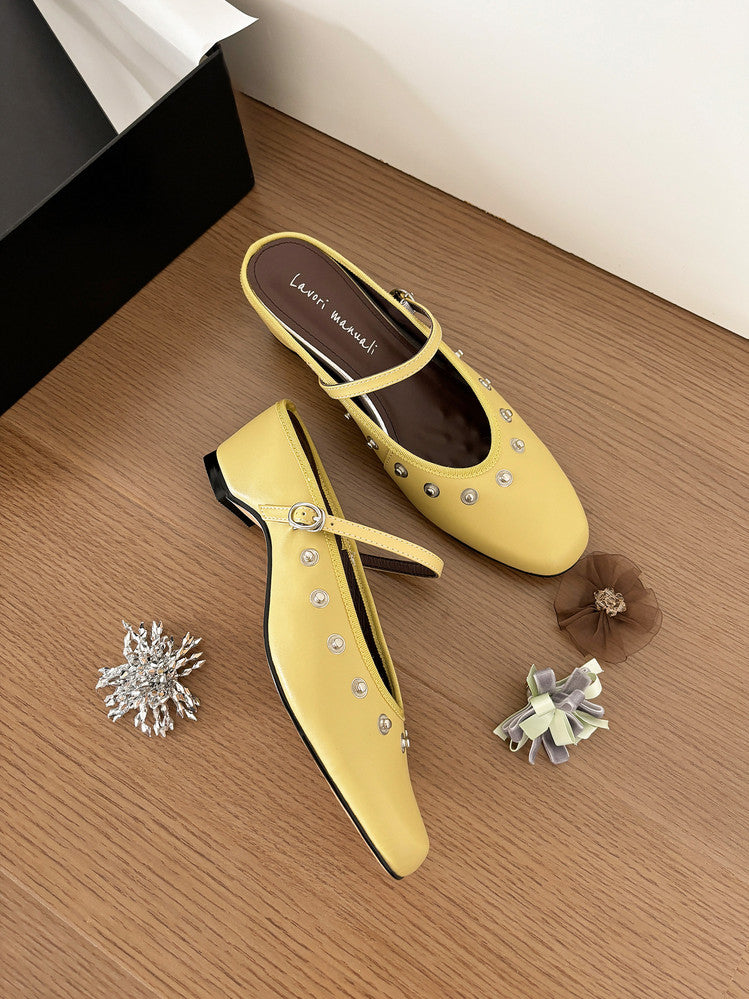 Karin Luna In Stock Spot Goods  Full-grain leather inside and out  Ultra Exquisite Round Toe Hidden Heel Closed-Toe Slippers