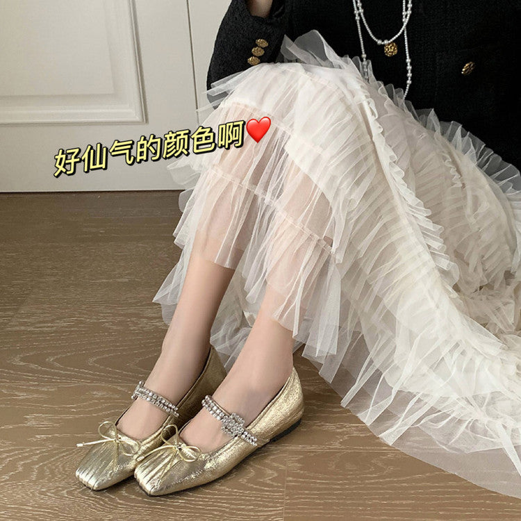 Karin Luna In Stock Spot Goods  Vintage Sweet Rhinestone One-Strap Granny Flats