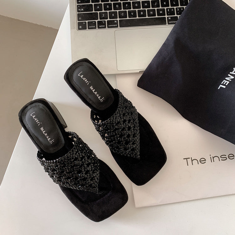 Karin Luna Hot-Selling Braided Style  In stock Toe-strap Woven Sofa Insole Slippers