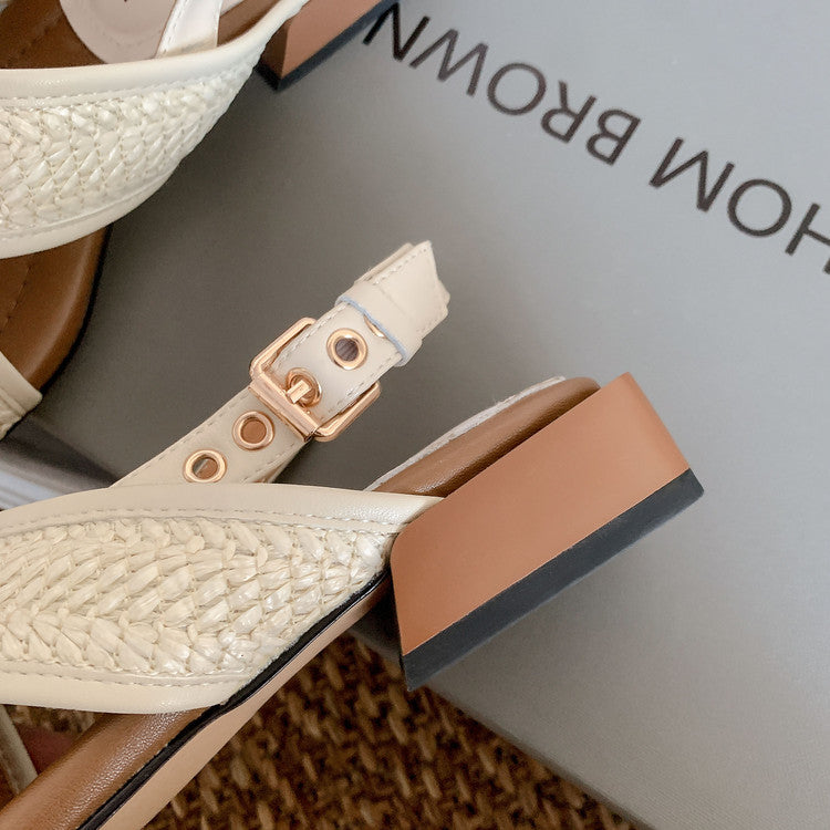 Karin Luna In Stock  Spot Goods Woven Style  Cross-strap Vacation Style Flat Sandals