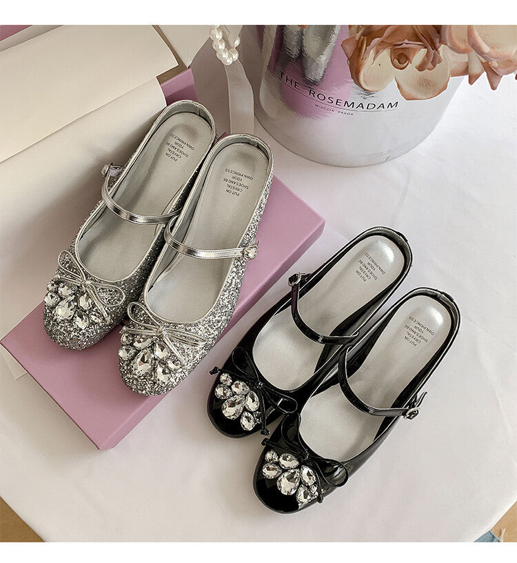 Karin Luna In Stock In Stock  Rhinestone One-Strap Round-Toe Slip-On Height-Increasing Soft Slippers