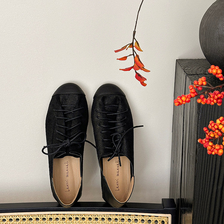 Karin Luna In Stock In Stock   Xiaohongshu Hot-Selling Lace-Up Round-Toe Deep Mouth Single Shoes
