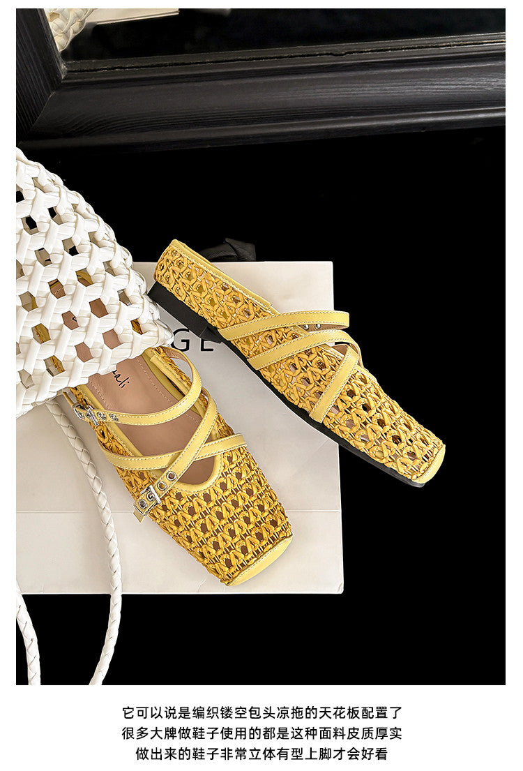 Karin Luna In Stock Spot Goods  Hot-Selling Square-Toe Woven Pig Nose Closed-Toe Slippers