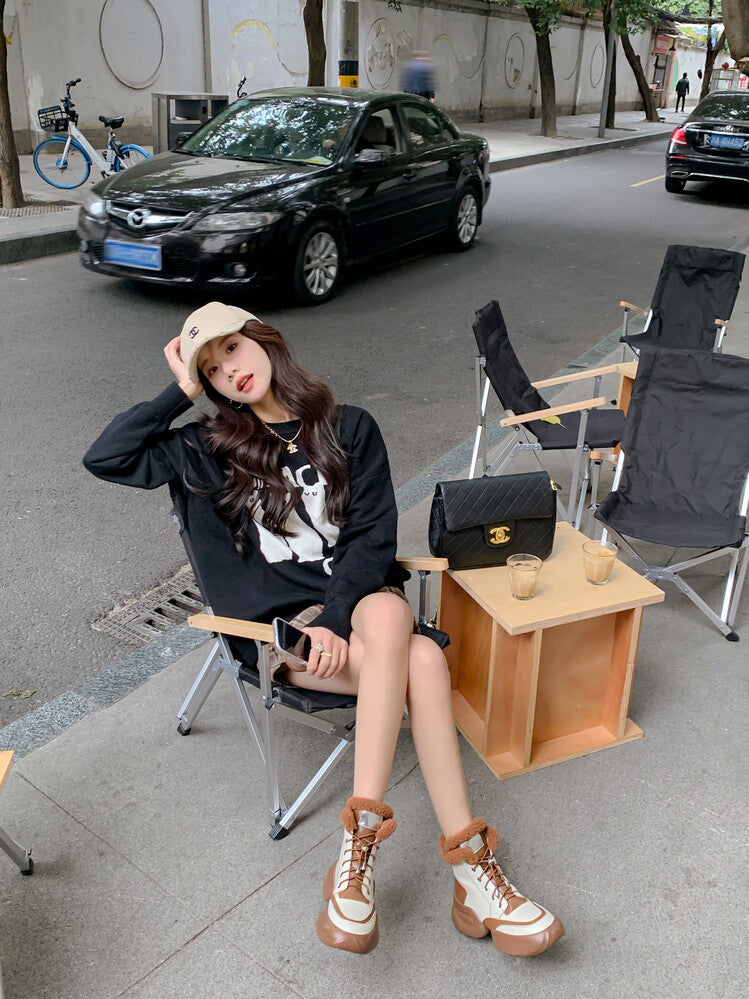 Karin Luna In Stock  Spot Goods  Hot-selling Sports Thick Sole Thickened Fur Snow Boots Full cowhide
