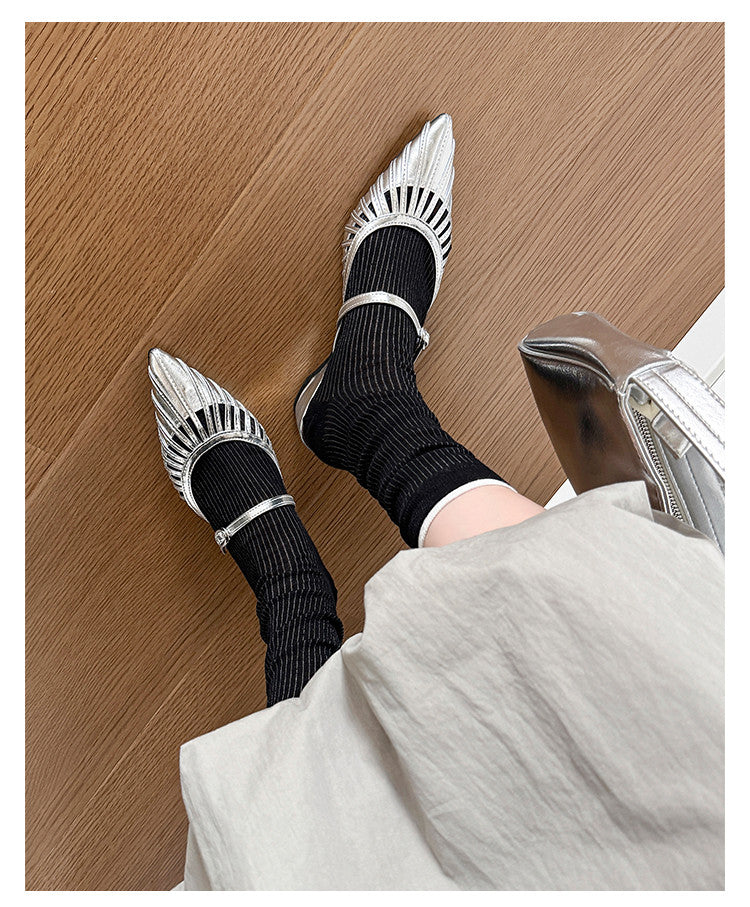 Karin Luna Casual Feel~In stock Pointed Toe Hollow Design Note Pointed Toe Slippers