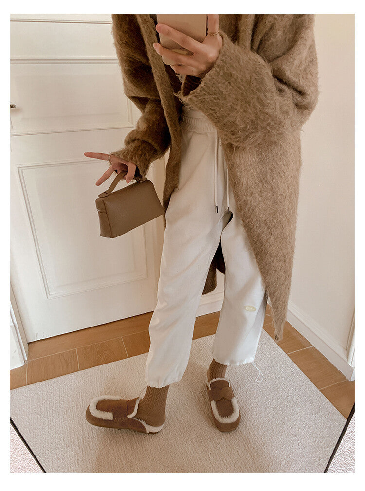 Karin Luna In Stock Look~This is such thick lamb wool Winter Atmosphere！Cowhide Leather Lamb Wool Round Toe Flat Sole Half Support！