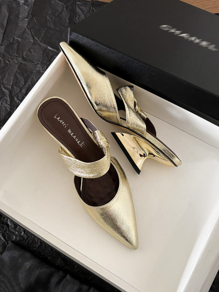 Karin Luna In Stock Spot Goods  Pointed Toe Irregular Heel Elegant Retro Strap Slippers