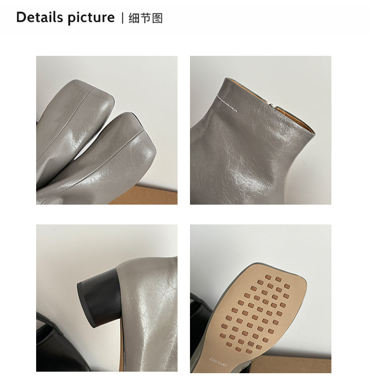 Karin Luna French Style Square Toe Chunky Heel Ankle Boots