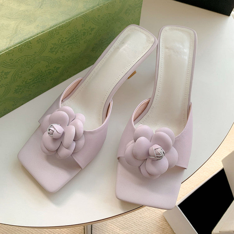 Karin Luna Flower of Wealth in the World~Says purple has a lot of charm Spot Goods Spot Goods  Three-Dimensional Camellia Elegant Sandals