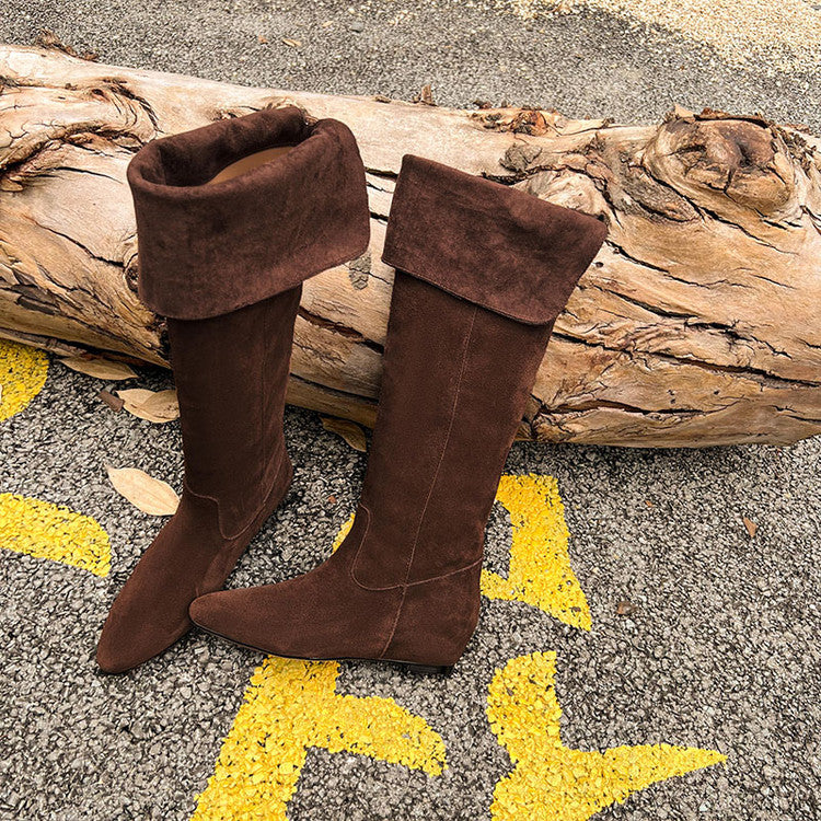 Karin Luna In Stock Spot Goods Vintage Cowhide Leather Two-Way Wear Pointed Toe Height-Increasing Long Boots