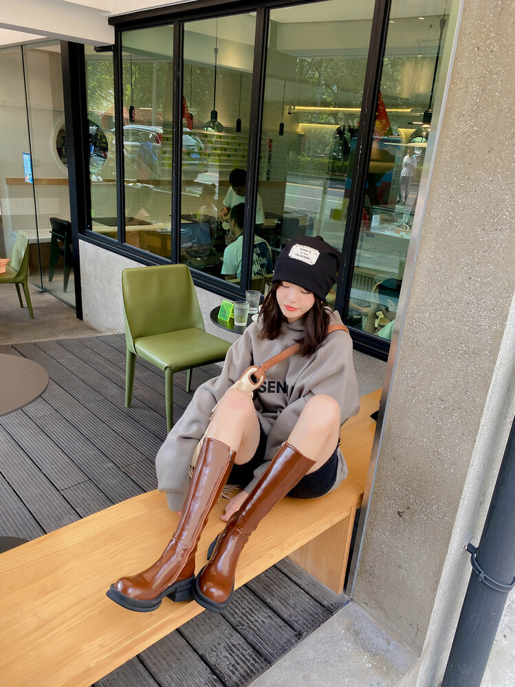 Karin Luna In Stock Spot Goods  Always in stock  Classic Basic Style Round Toe Thick Sole Knight Boots